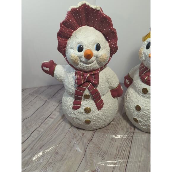 Vintage Large 1990 Holland Ceramic Hand Painted Glitter Snowman Couple 15” - Picture 4 of 12